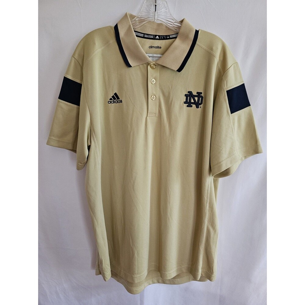 Adidas Notre Dame Fighting Irish ND Logo Mens Large Polo Climalite Scorch Beige